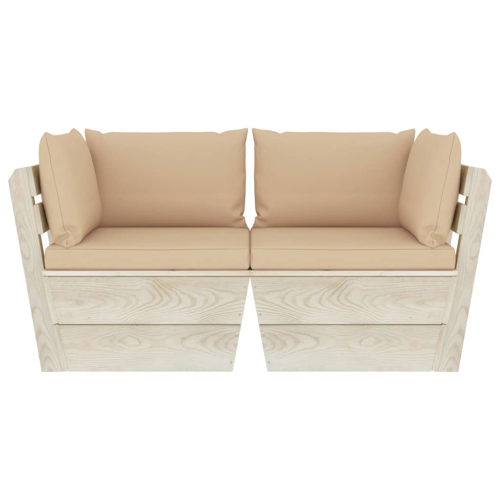 vidaXL Canapea grădină din paleți, 2 locuri, cu perne, lemn de molid