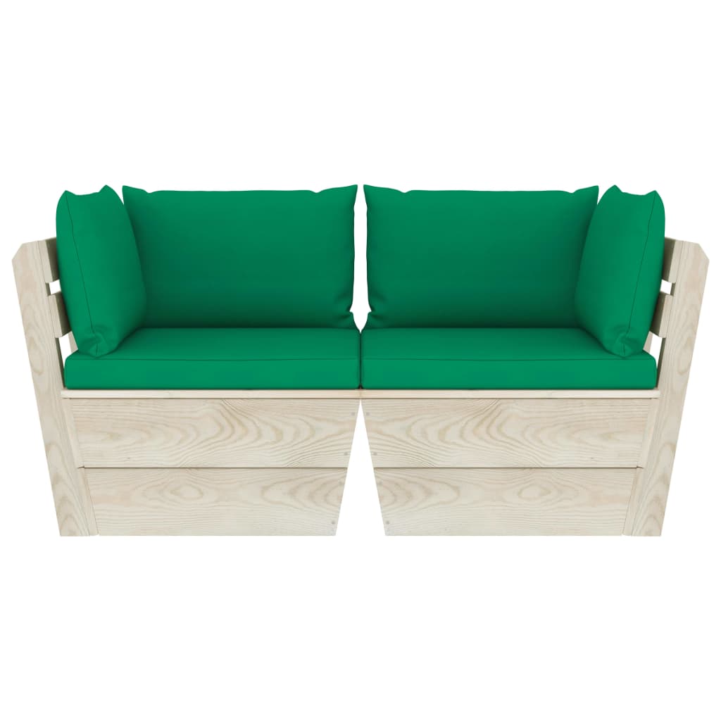 vidaXL Canapea grădină 2 locuri din paleți, cu perne, lemn de molid