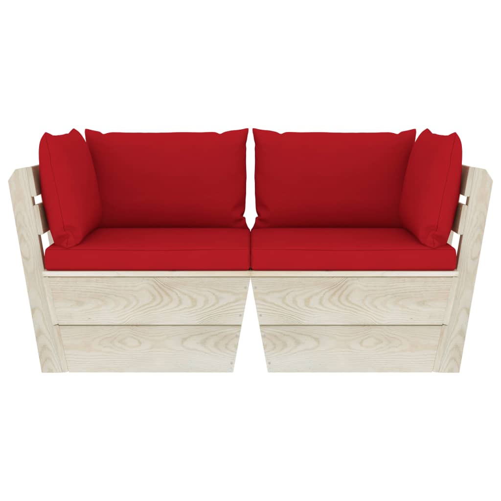 vidaXL Canapea grădină 2 locuri din paleți, cu perne, lemn de molid