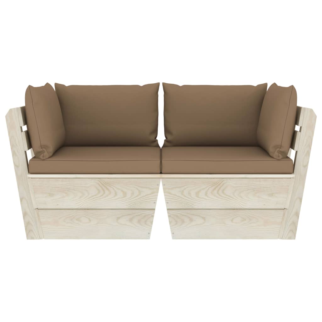 vidaXL Canapea grădină 2 locuri din paleți, cu perne, lemn molid
