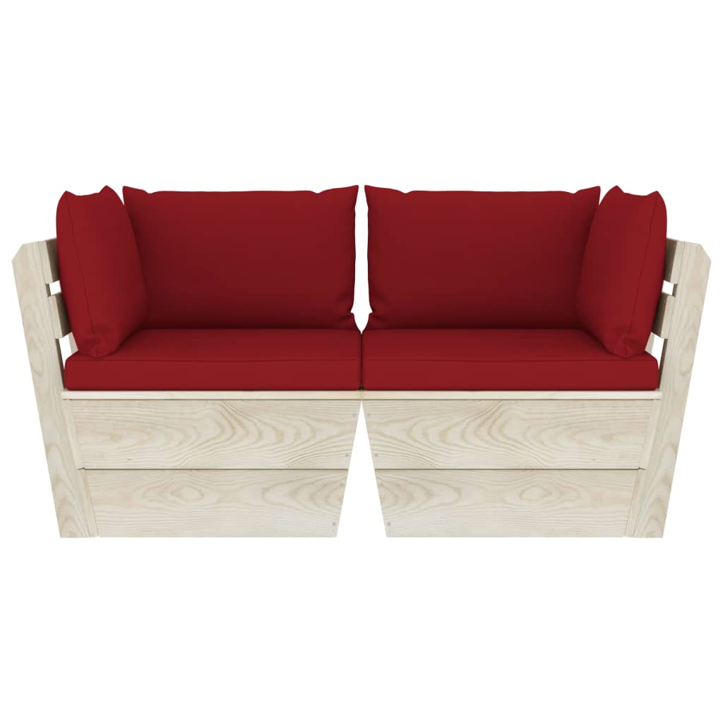 vidaXL Canapea grădină din paleți, 2 locuri, cu perne, lemn de molid