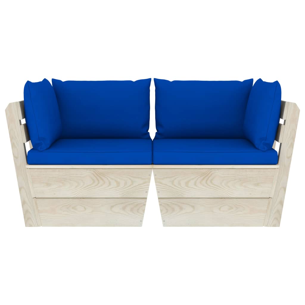 vidaXL Canapea grădină 2 locuri din paleți, cu perne, lemn de molid