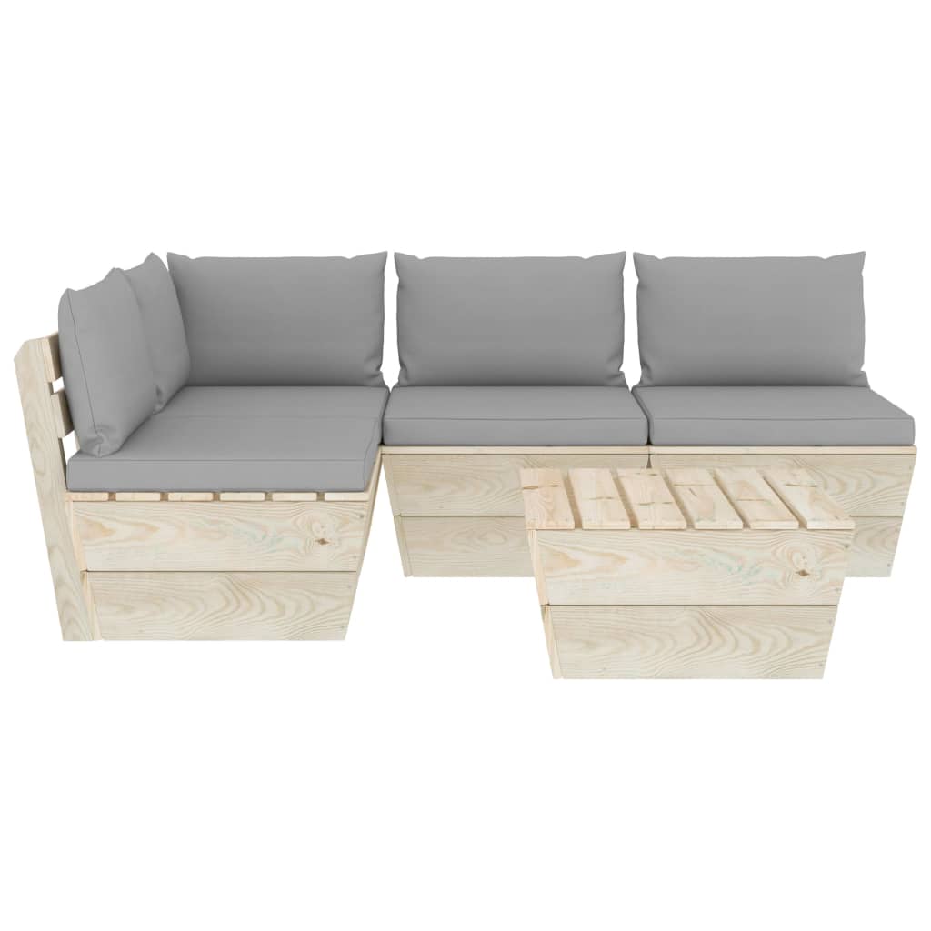 vidaXL Set mobilier grădină din paleți cu perne, 5 piese, lemn molid vidaXL Set mobilier grădină din paleți cu perne, 5 piese, lemn molid