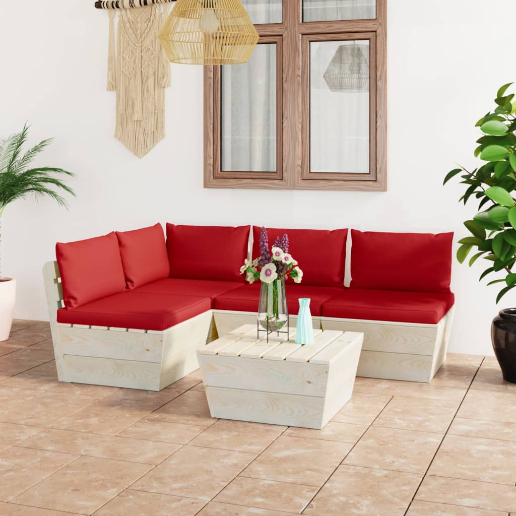 vidaXL Set mobilier grădină din paleți cu perne, 5 piese, lemn molid vidaXL Set mobilier grădină din paleți cu perne, 5 piese, lemn molid