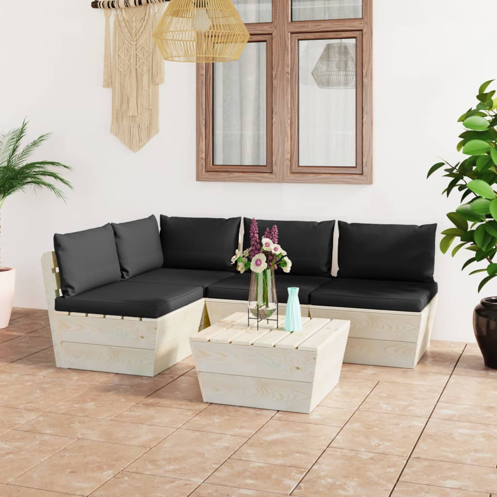 vidaXL Set mobilier grădină din paleți cu perne, 5 piese, lemn molid vidaXL Set mobilier grădină din paleți cu perne, 5 piese, lemn molid