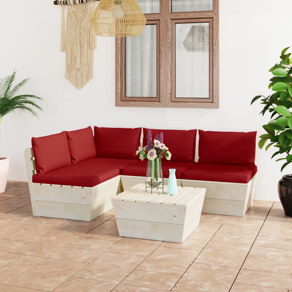 vidaXL Set mobilier grădină din paleți cu perne, 5 piese, lemn molid vidaXL Set mobilier grădină din paleți cu perne, 5 piese, lemn molid