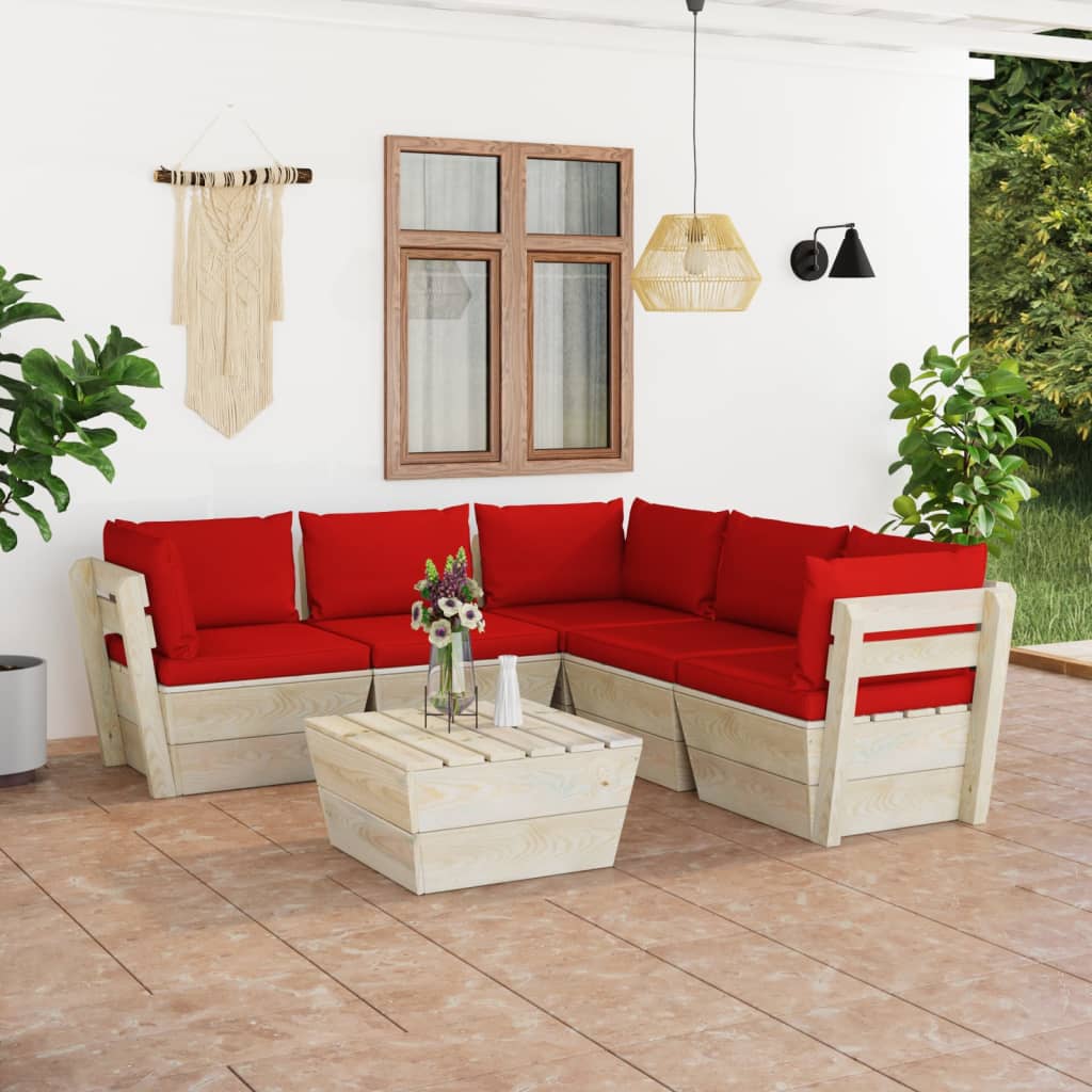 vidaXL Set mobilier grădină din paleți cu perne, 6 piese, lemn molid vidaXL Set mobilier grădină din paleți cu perne, 6 piese, lemn molid