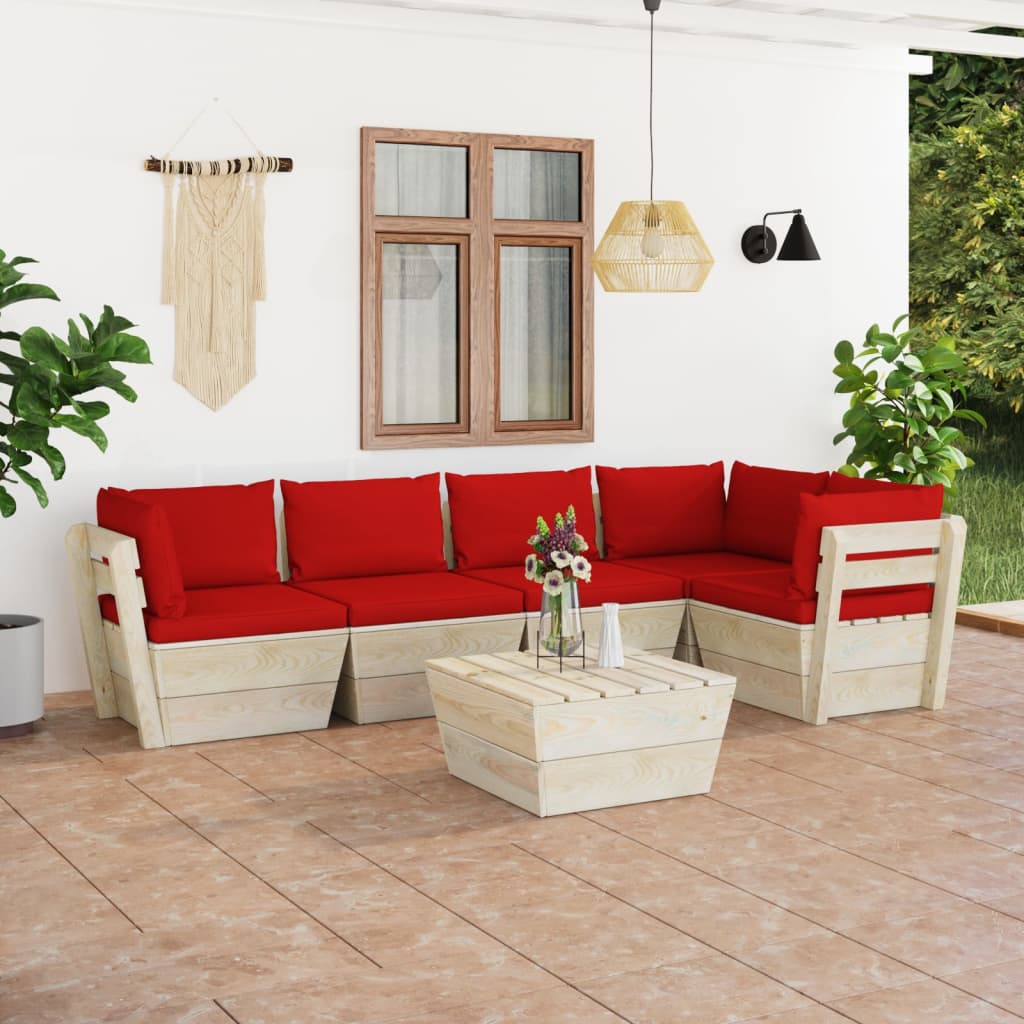 vidaXL Set mobilier grădină din paleți cu perne, 6 piese, lemn molid vidaXL Set mobilier grădină din paleți cu perne, 6 piese, lemn molid