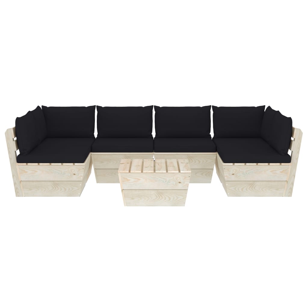 vidaXL Set mobilier grădină din paleți, 7 piese, cu perne, lemn molid vidaXL Set mobilier grădină din paleți, 7 piese, cu perne, lemn molid