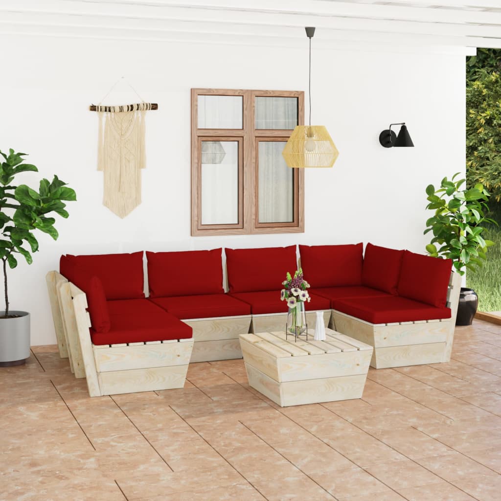 vidaXL Set mobilier grădină din paleți, 7 piese, cu perne, lemn molid vidaXL Set mobilier grădină din paleți, 7 piese, cu perne, lemn molid