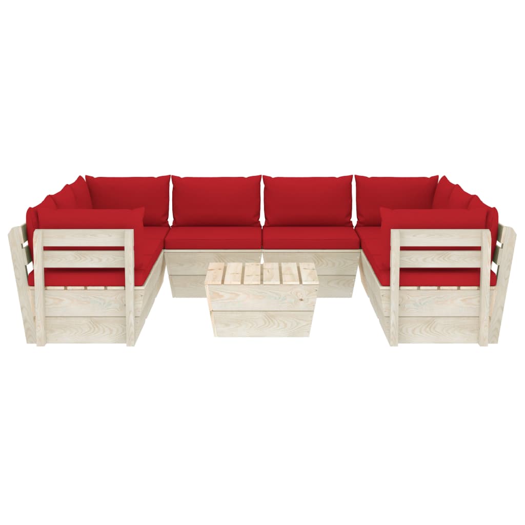 vidaXL Set mobilier grădină paleți, 9 piese, cu perne, lemn de molid vidaXL Set mobilier grădină paleți, 9 piese, cu perne, lemn de molid