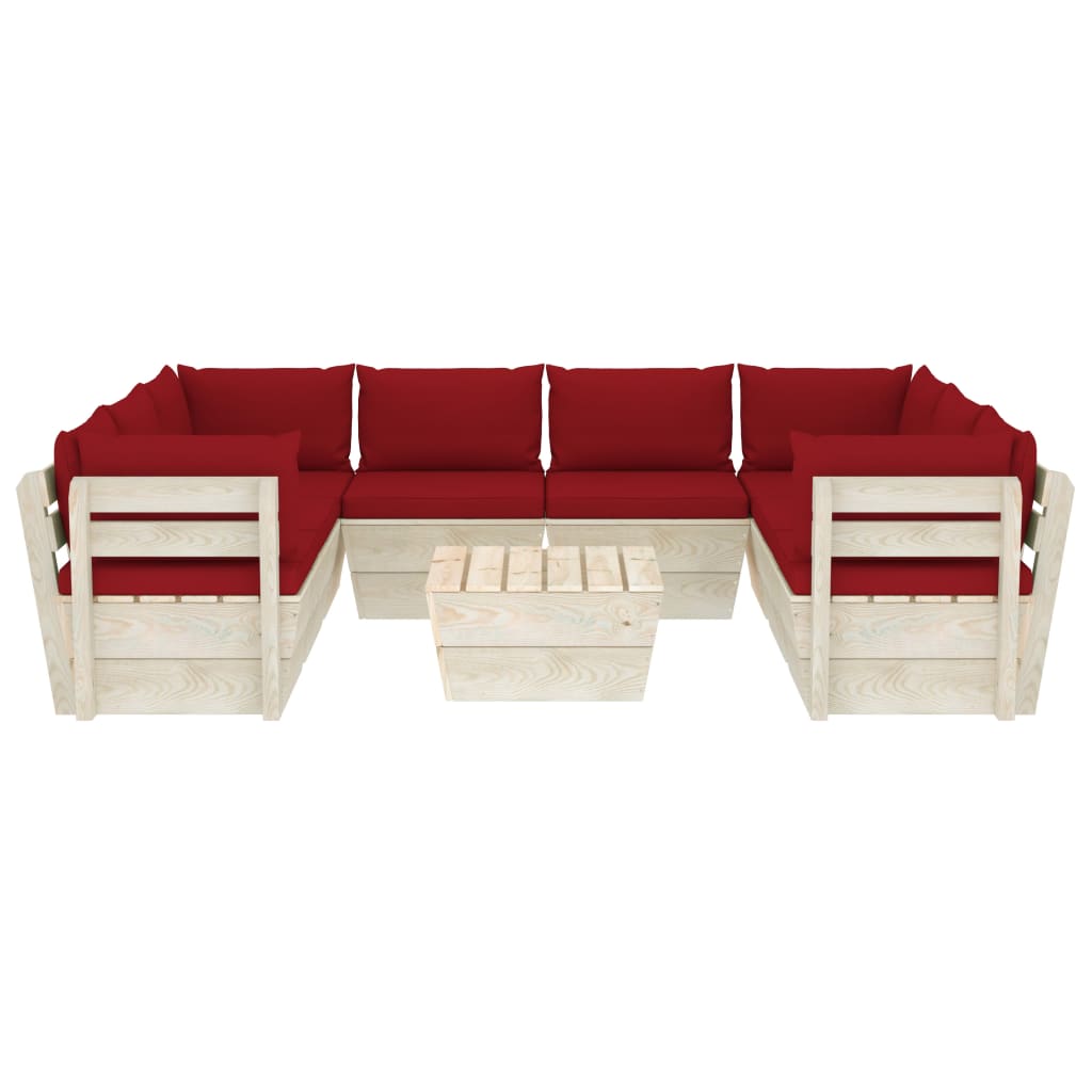 vidaXL Set mobilier grădină din paleți, 9 piese, cu perne, lemn molid vidaXL Set mobilier grădină din paleți, 9 piese, cu perne, lemn molid