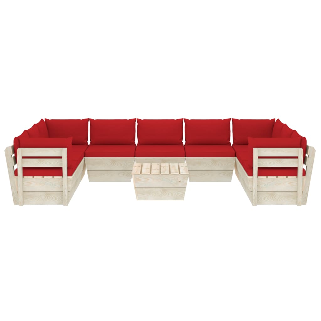 vidaXL Set mobilier grădină paleți, 10 piese, cu perne, lemn de molid vidaXL Set mobilier grădină paleți, 10 piese, cu perne, lemn de molid