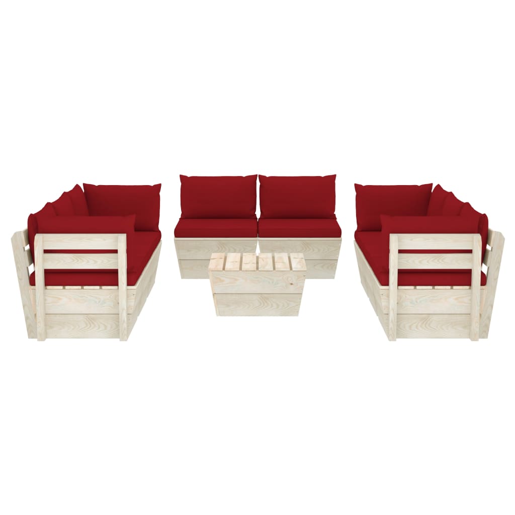 vidaXL Set mobilier grădină paleți, 9 piese, cu perne, lemn de molid vidaXL Set mobilier grădină paleți, 9 piese, cu perne, lemn de molid