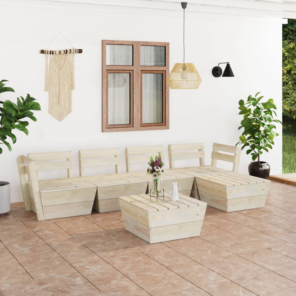 vidaXL Set mobilier grădină din paleți, 6 piese, lemn de molid tratat vidaXL Set mobilier grădină din paleți, 6 piese, lemn de molid tratat