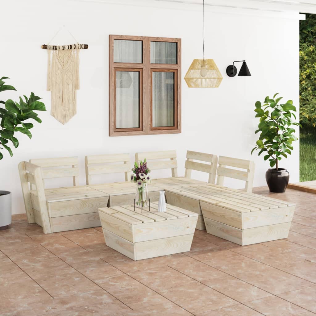 vidaXL Set mobilier grădină din paleți, 6 piese, lemn de molid tratat vidaXL Set mobilier grădină din paleți, 6 piese, lemn de molid tratat