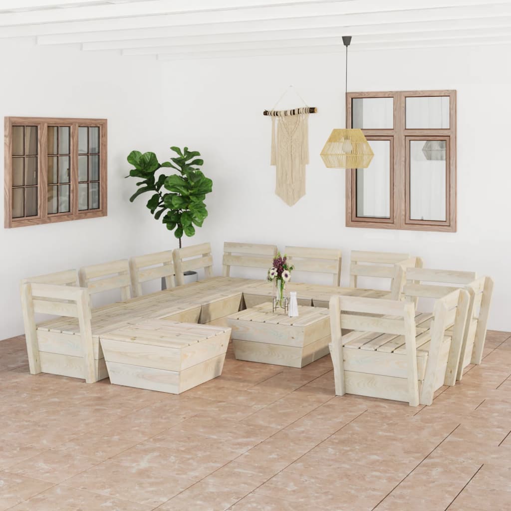 vidaXL Set mobilier grădină din paleți, 10 piese, lemn molid tratat vidaXL Set mobilier grădină din paleți, 10 piese, lemn molid tratat