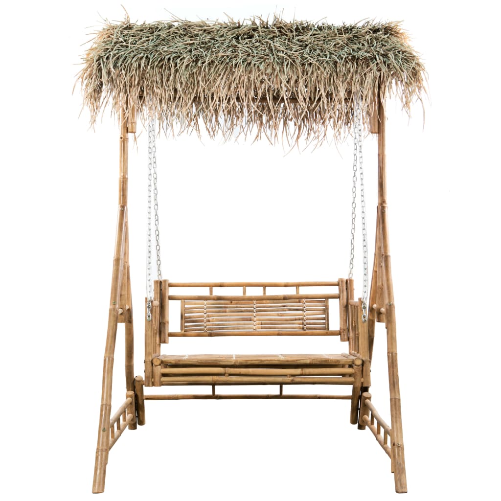 vidaXL Balansoar 2 locuri, frunze de palmier și pernă, 202 cm, bambus vidaXL Balansoar 2 locuri, frunze de palmier și pernă, 202 cm, bambus
