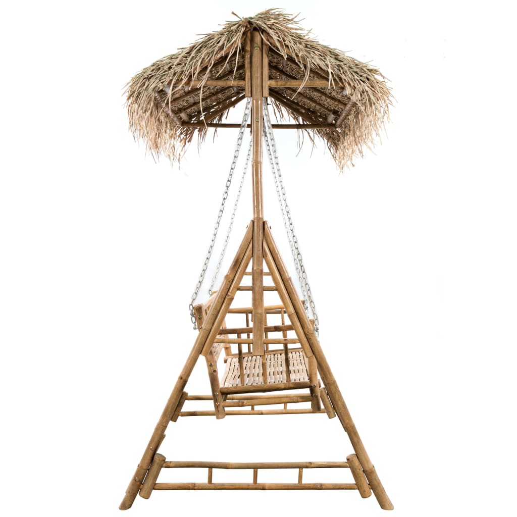 vidaXL Balansoar 2 locuri, frunze de palmier și pernă, 202 cm, bambus vidaXL Balansoar 2 locuri, frunze de palmier și pernă, 202 cm, bambus