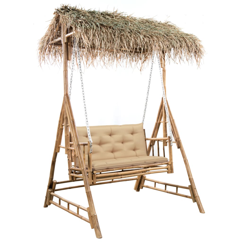 vidaXL Balansoar 2 locuri, frunze de palmier și pernă, 202 cm, bambus vidaXL Balansoar 2 locuri, frunze de palmier și pernă, 202 cm, bambus
