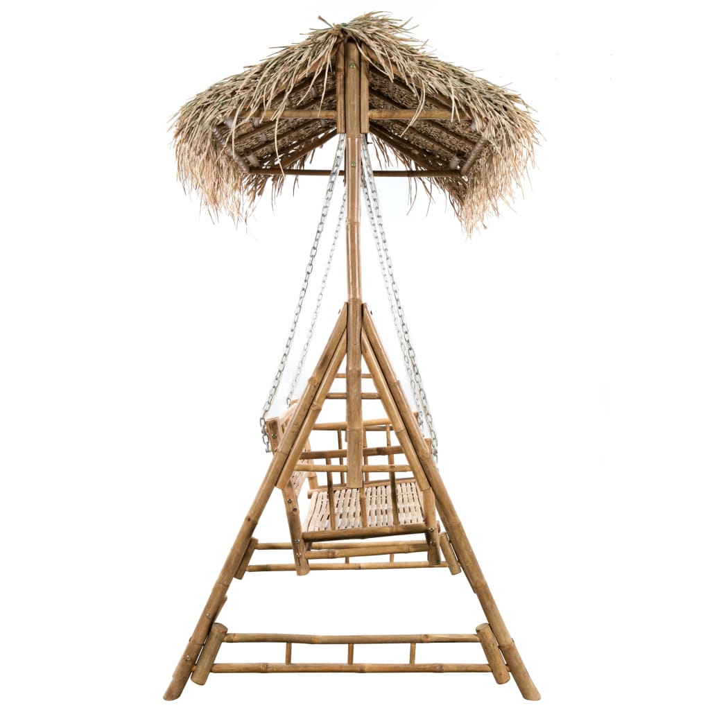 vidaXL Balansoar cu 2 locuri, frunze palmier și pernă, 202 cm, bambus vidaXL Balansoar cu 2 locuri, frunze palmier și pernă, 202 cm, bambus