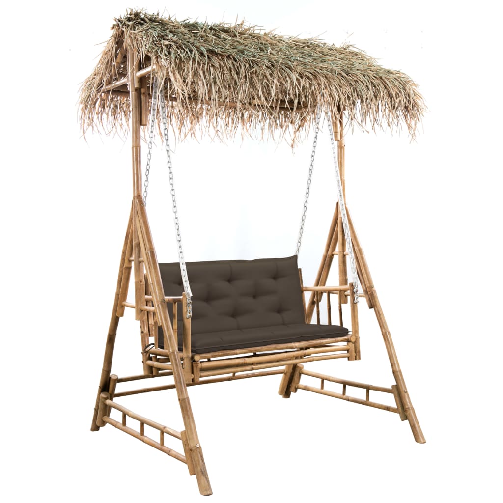 vidaXL Balansoar cu 2 locuri, frunze palmier și pernă, 202 cm, bambus vidaXL Balansoar cu 2 locuri, frunze palmier și pernă, 202 cm, bambus