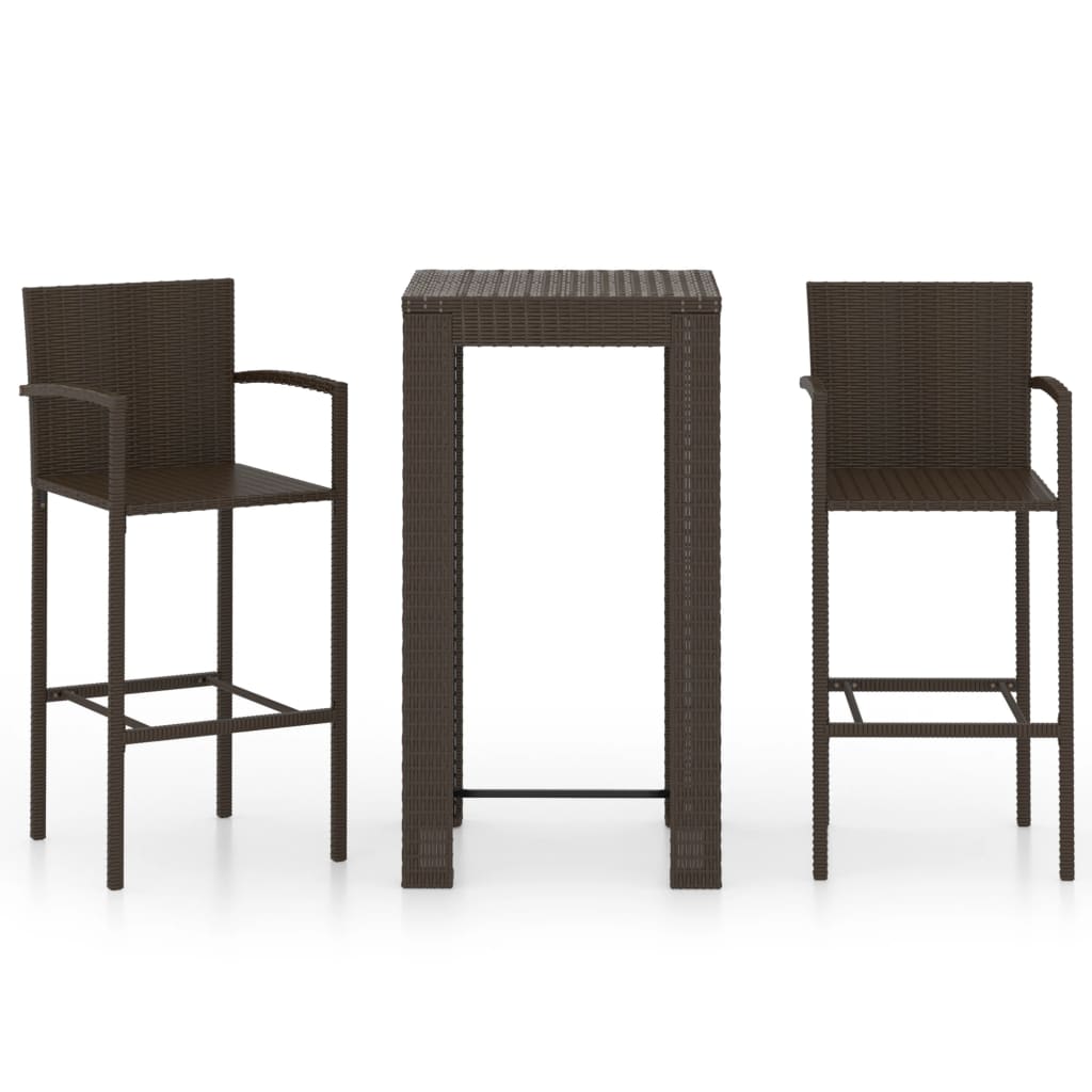 vidaXL Set bar exterior cu cotieră, 3 piese, maro, poliratan
