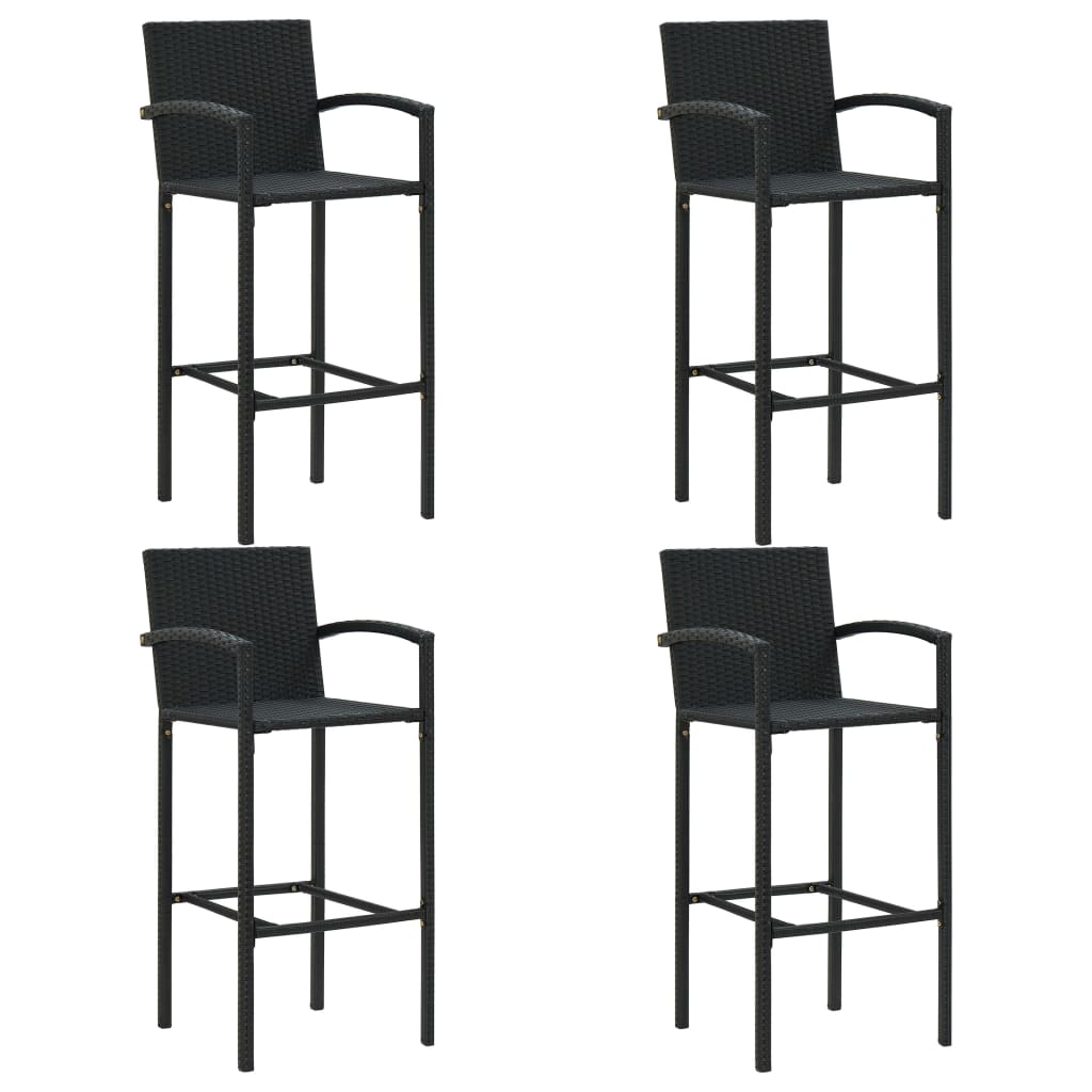 vidaXL Set bar exterior cu cotieră, 5 piese, negru, poliratan