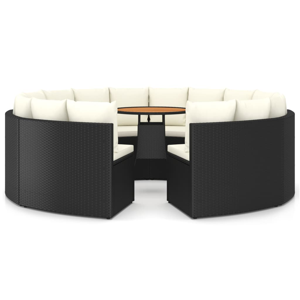 vidaXL Set mobilier de grădină cu perne, 9 piese, negru, poliratan