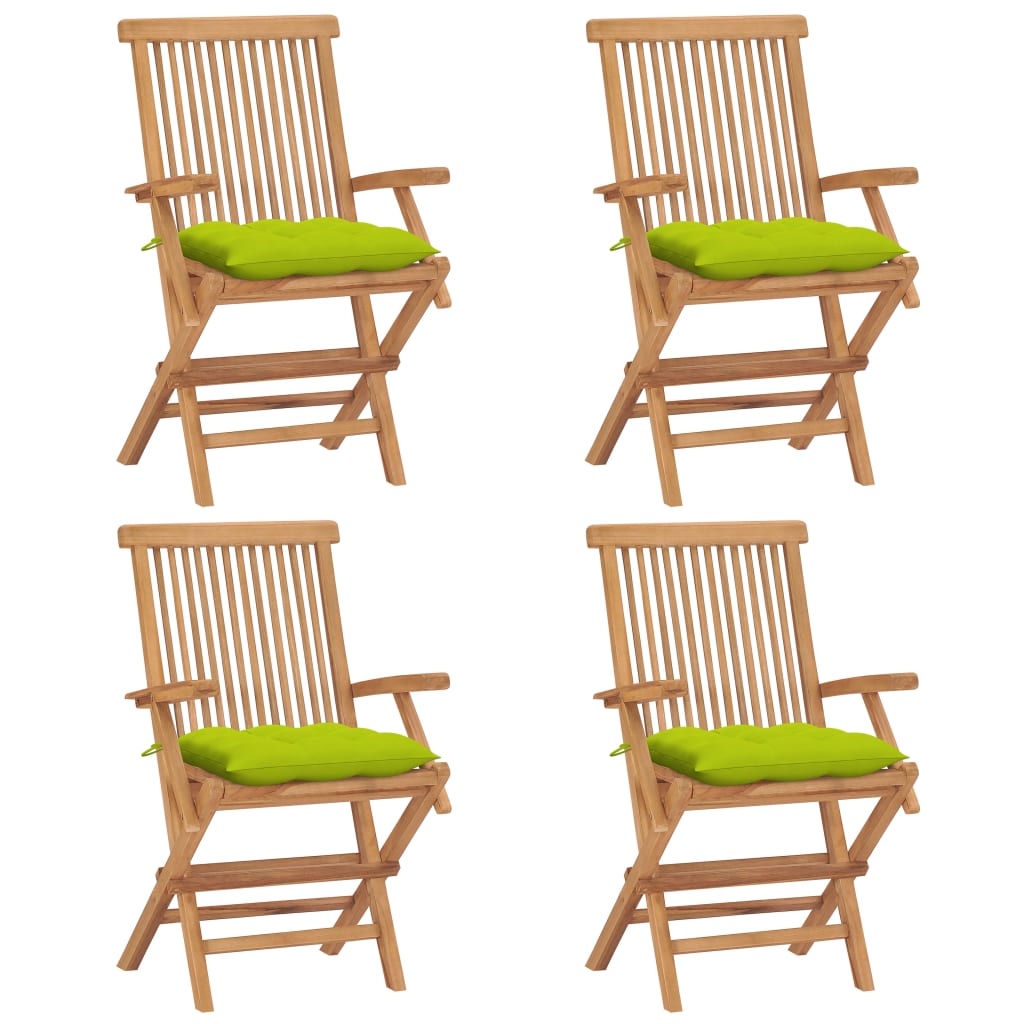 vidaXL Scaune grădină cu perne, 4 buc., verde, lemn masiv tec
