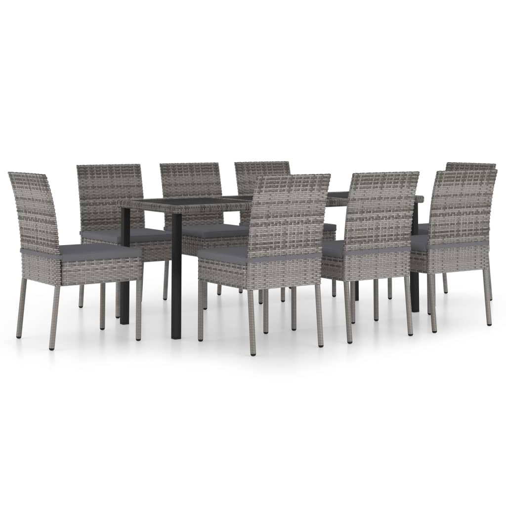 vidaXL Set mobilier de masă pentru grădină, 9 piese, gri, poliratan