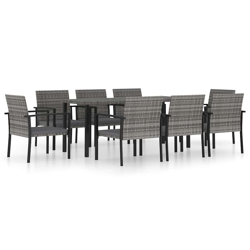 vidaXL Set mobilier de masă pentru grădină, 9 piese, gri, poliratan