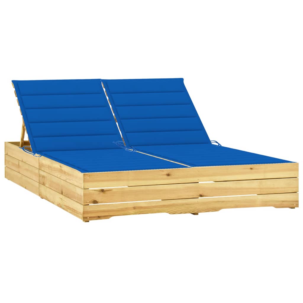 vidaXL Șezlong dublu și perne albastru regal lemn de pin tratat vidaXL Șezlong dublu și perne albastru regal lemn de pin tratat