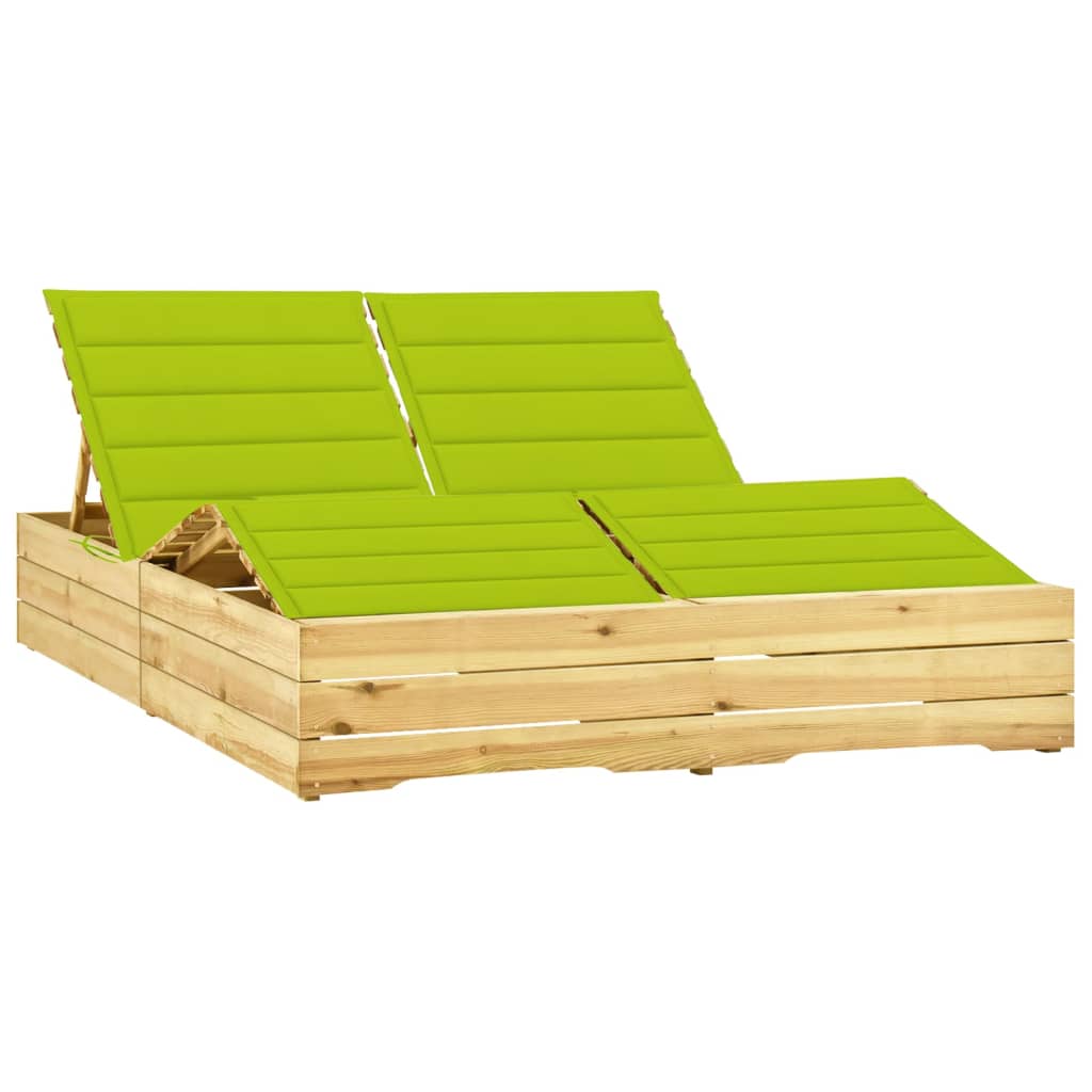 vidaXL Șezlong dublu și perne verde aprins, lemn de pin tratat vidaXL Șezlong dublu și perne verde aprins, lemn de pin tratat