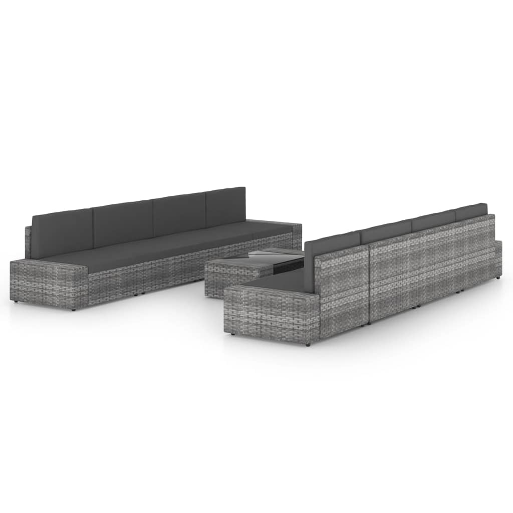 vidaXL Set mobilier de grădină cu perne, 9 piese, gri, poliratan vidaXL Set mobilier de grădină cu perne, 9 piese, gri, poliratan
