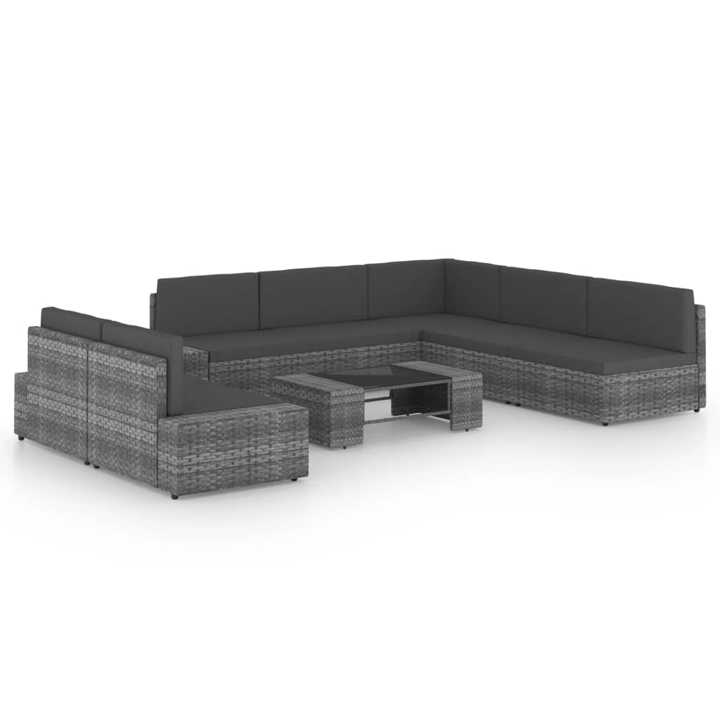 vidaXL Set mobilier de grădină cu perne, 8 piese, gri, poliratan vidaXL Set mobilier de grădină cu perne, 8 piese, gri, poliratan