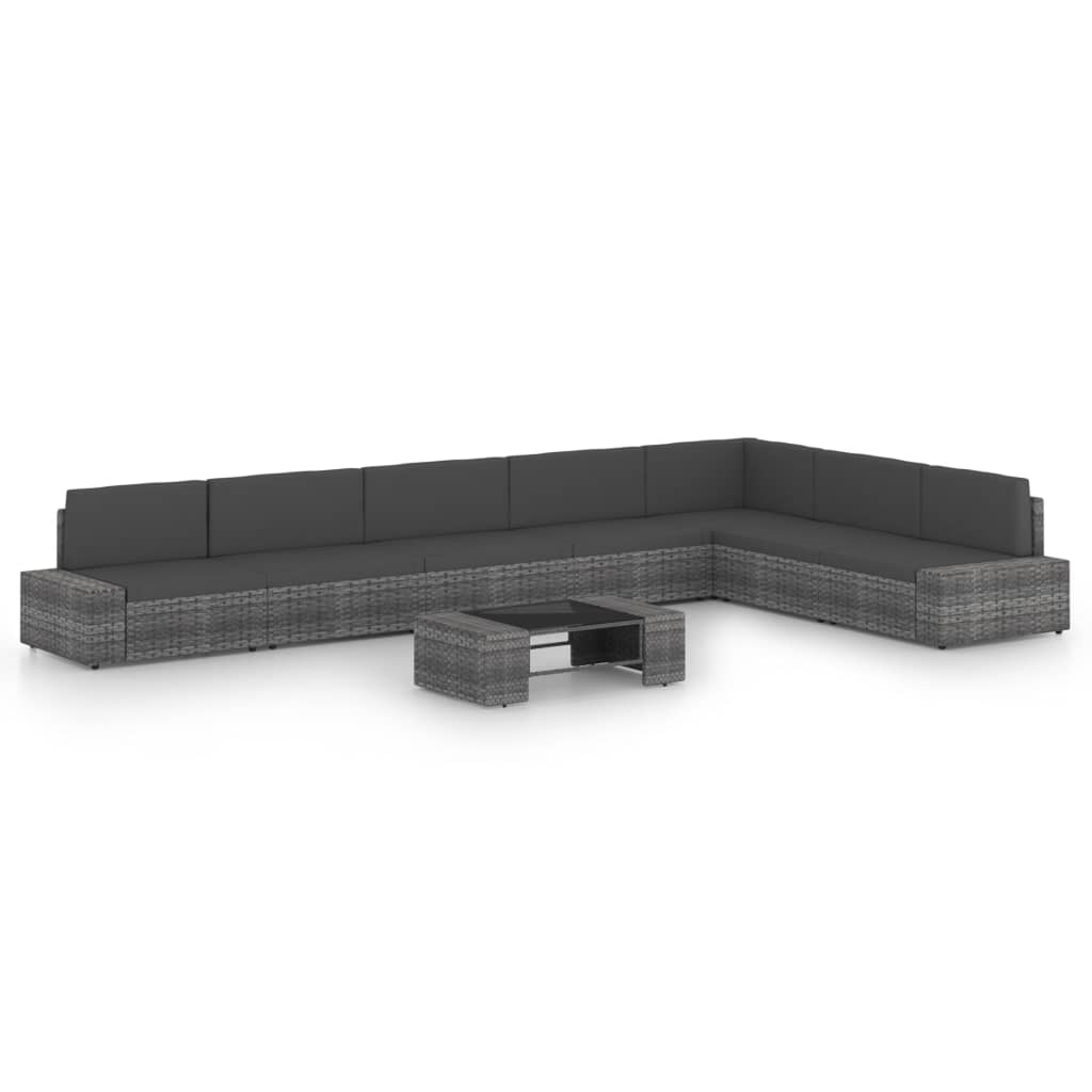 vidaXL Set mobilier de grădină cu perne, 8 piese, gri, poliratan vidaXL Set mobilier de grădină cu perne, 8 piese, gri, poliratan