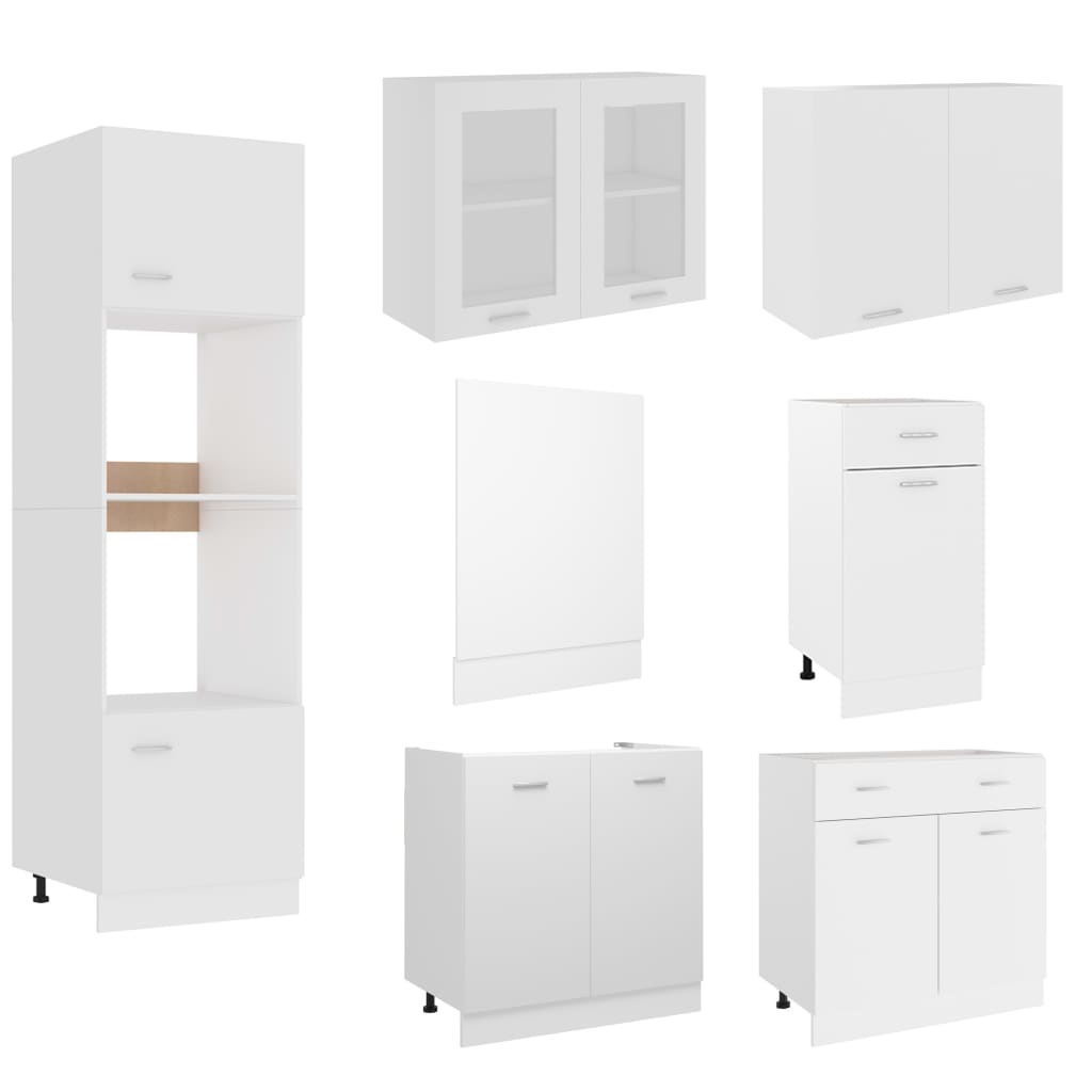 vidaXL Set dulapuri de bucătărie, 7 piese, alb, lemn prelucrat vidaXL Set dulapuri de bucătărie, 7 piese, alb, lemn prelucrat