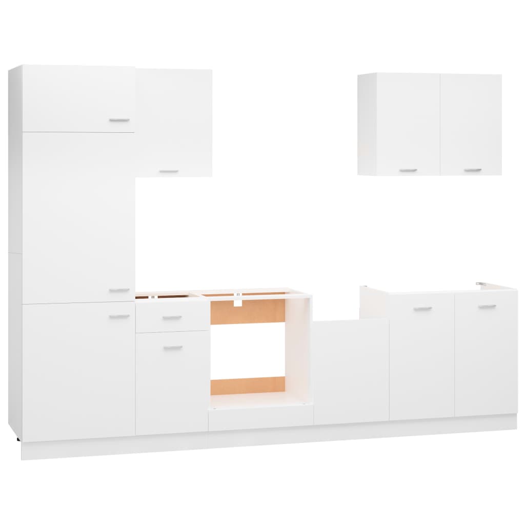 vidaXL Set dulapuri de bucătărie, 7 piese, alb, lemn prelucrat vidaXL Set dulapuri de bucătărie, 7 piese, alb, lemn prelucrat