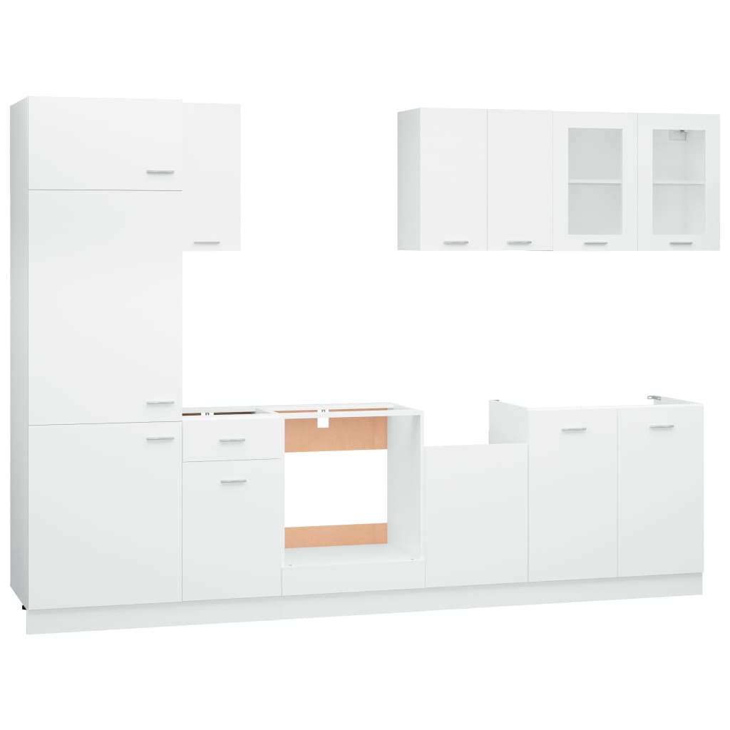 vidaXL Set dulapuri de bucătărie, 8 piese, alb, PAL vidaXL Set dulapuri de bucătărie, 8 piese, alb, PAL