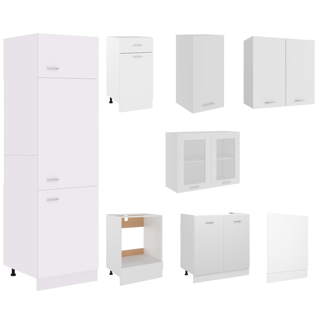vidaXL Set dulapuri de bucătărie, 8 piese, alb, PAL vidaXL Set dulapuri de bucătărie, 8 piese, alb, PAL