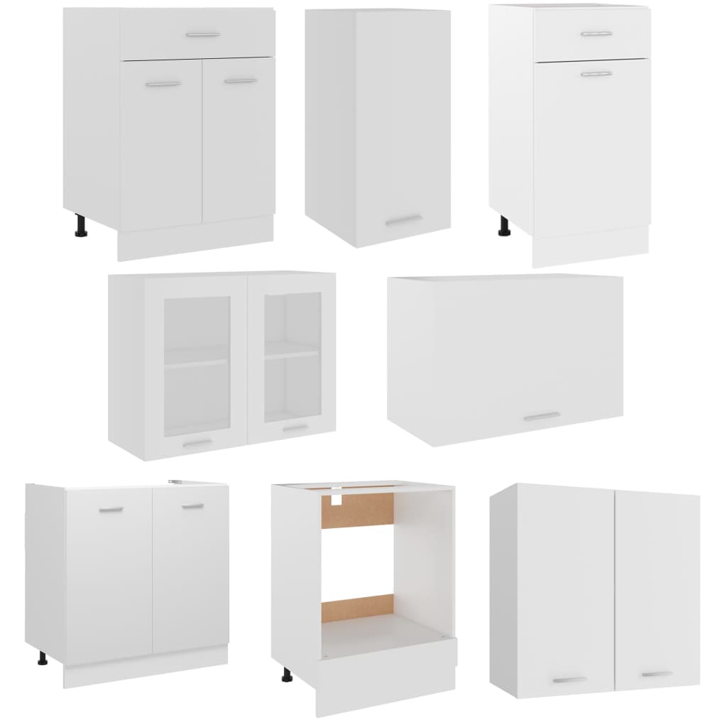 vidaXL Set dulapuri de bucătărie, 8 piese, alb, PAL vidaXL Set dulapuri de bucătărie, 8 piese, alb, PAL