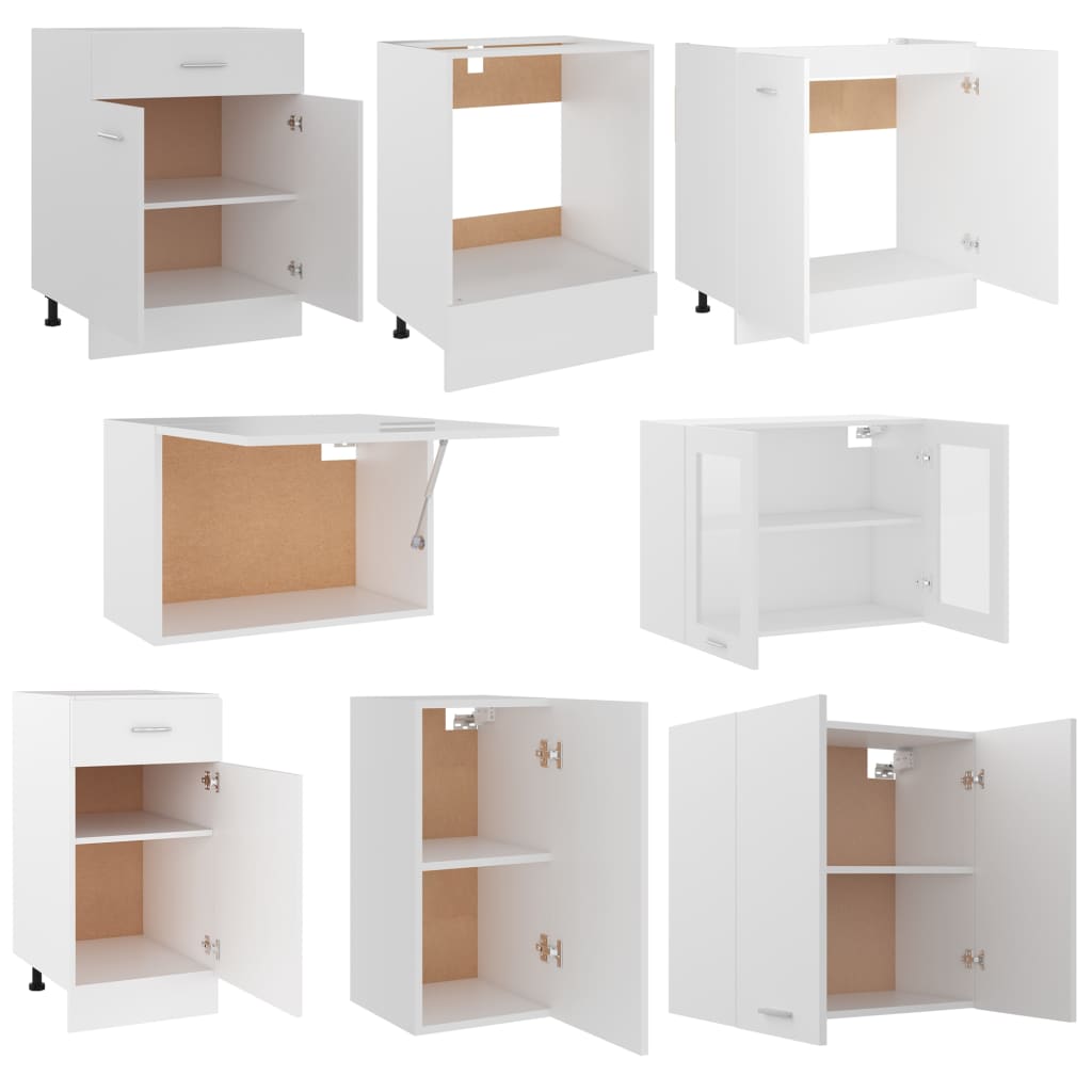 vidaXL Set dulapuri de bucătărie, 8 piese, alb, PAL vidaXL Set dulapuri de bucătărie, 8 piese, alb, PAL