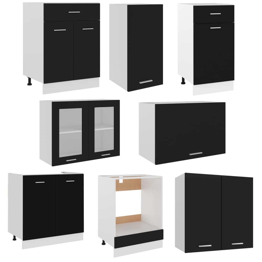 vidaXL Set de dulapuri bucătărie, 8 piese, negru, lemn prelucrat