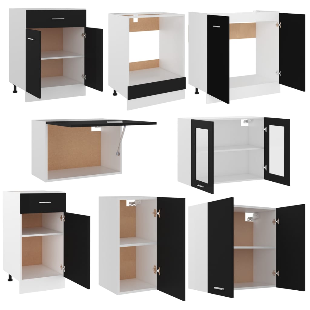 vidaXL Set de dulapuri bucătărie, 8 piese, negru, lemn prelucrat