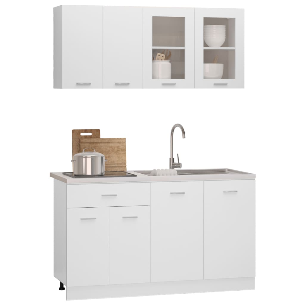 vidaXL Set dulapuri de bucătărie, 4 piese, alb, lemn prelucrat vidaXL Set dulapuri de bucătărie, 4 piese, alb, lemn prelucrat