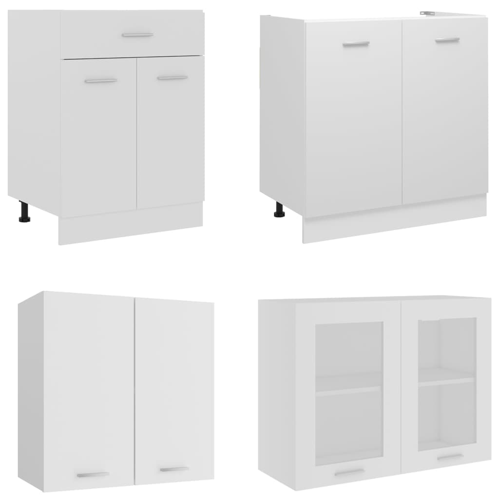 vidaXL Set dulapuri de bucătărie, 4 piese, alb, lemn prelucrat vidaXL Set dulapuri de bucătărie, 4 piese, alb, lemn prelucrat