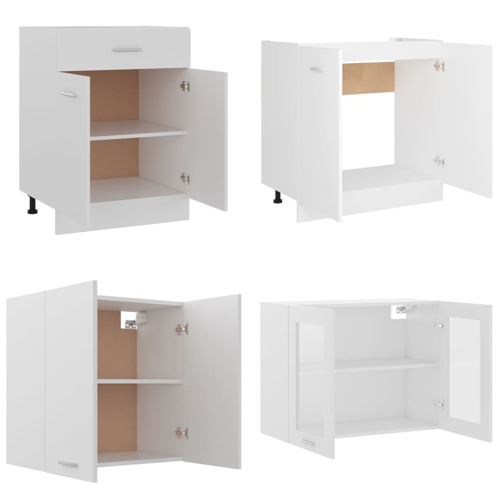 vidaXL Set dulapuri de bucătărie, 4 piese, alb, lemn prelucrat vidaXL Set dulapuri de bucătărie, 4 piese, alb, lemn prelucrat