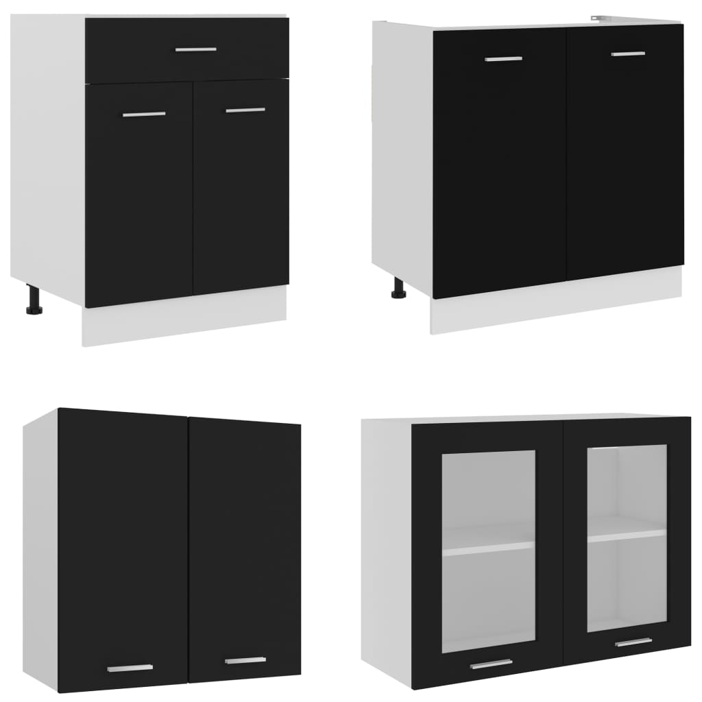 vidaXL Set dulapuri de bucătărie, 4 piese, negru, lemn prelucrat vidaXL Set dulapuri de bucătărie, 4 piese, negru, lemn prelucrat