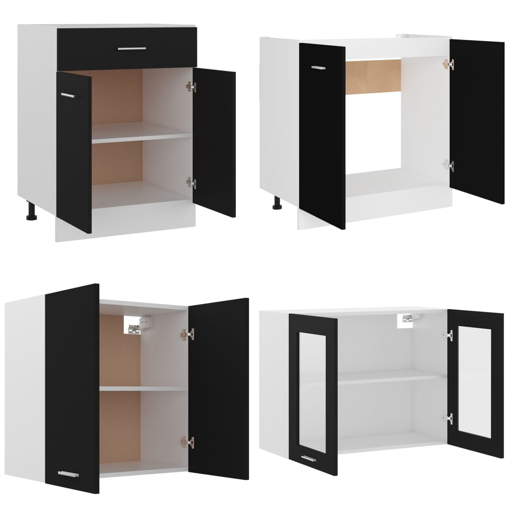 vidaXL Set dulapuri de bucătărie, 4 piese, negru, lemn prelucrat vidaXL Set dulapuri de bucătărie, 4 piese, negru, lemn prelucrat